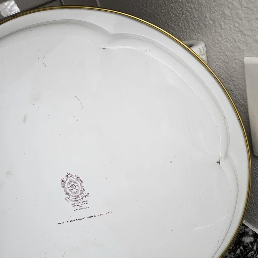 Vintage Daher Round Tray‎ Lattice Floral Made in England